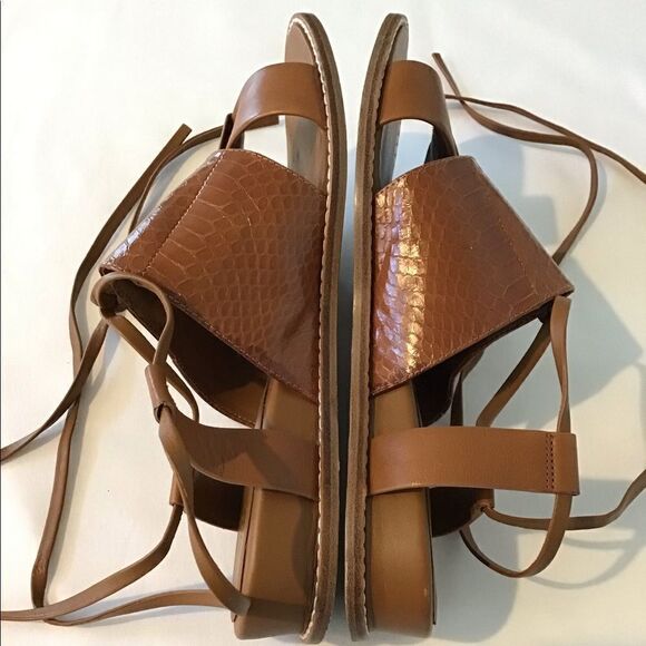 Vince Brown Forster Leather Watersnake Ankle-Wrap Sandals - Picture 6 of 9